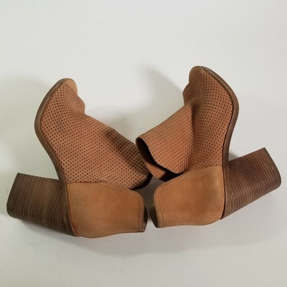 Steve Madden Womens Ankle Boot Size 8 Tala Peep Toe Block Stacked Heel Tan - Picture 3 of 12